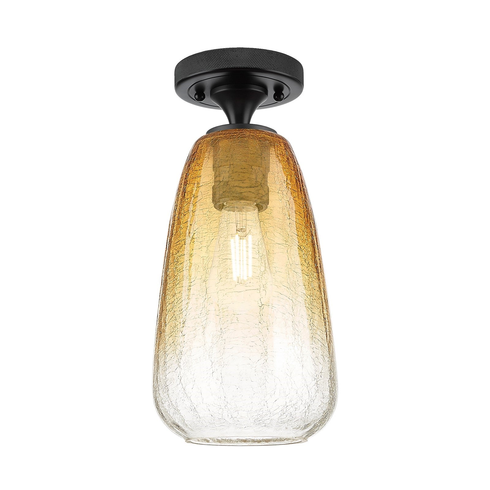 Innovations Brookhaven Almond 6in 1-Light Flush Mount | Industrial Matte Black and Amber Glass | Hallway & Bedroom | Model 434-1F-BK-G480-6AM