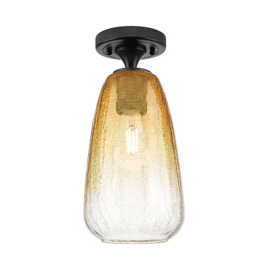 Innovations Brookhaven Almond 6in 1-Light Flush Mount | Industrial Matte Black and Amber Glass | Hallway & Bedroom | Model 434-1F-BK-G480-6AM