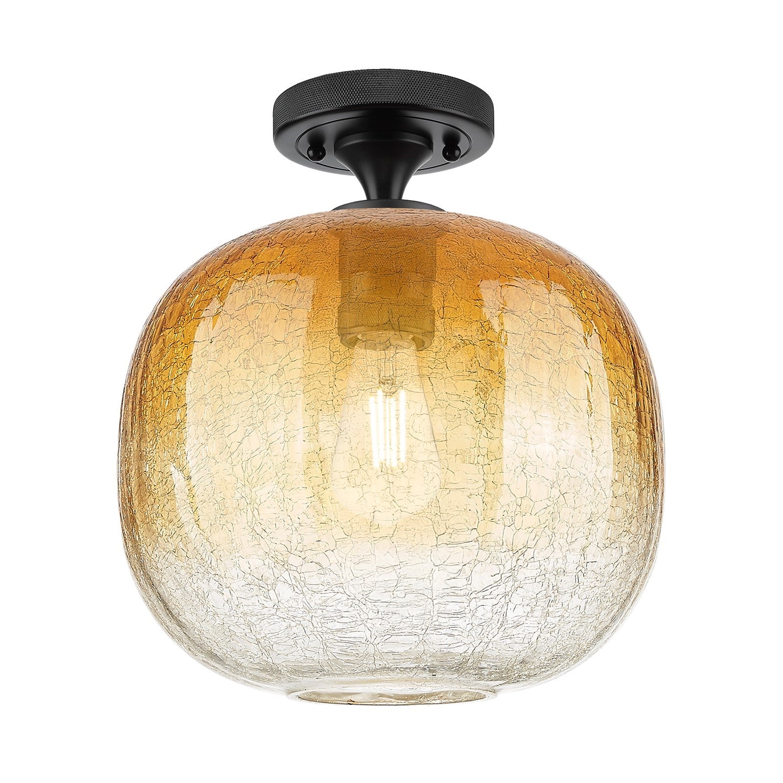 Innovations Brookhaven Sphere 10in 1-Light Flush Mount | Industrial Matte Black and Amber Glass | Hallway & Bathroom | Model 434-1F-BK-G481-10AM