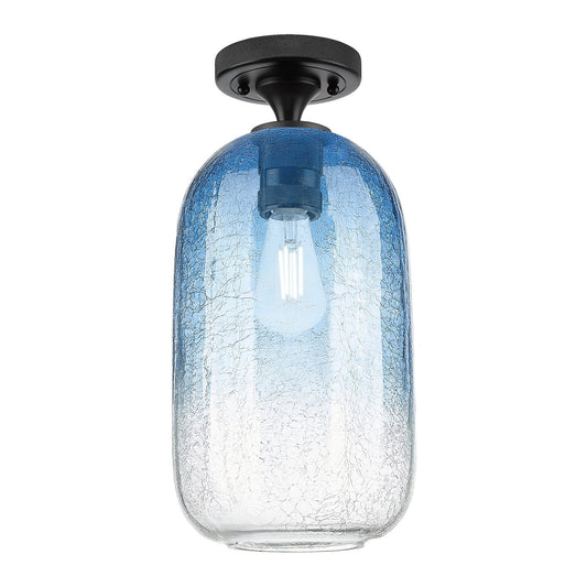 Innovations Brookhaven Cloche 7in 1-Light Flush Mount | Industrial Matte Black and Sapphire Blue Glass | Hallway & Bedroom | Model 434-1F-BK-G482-7SB