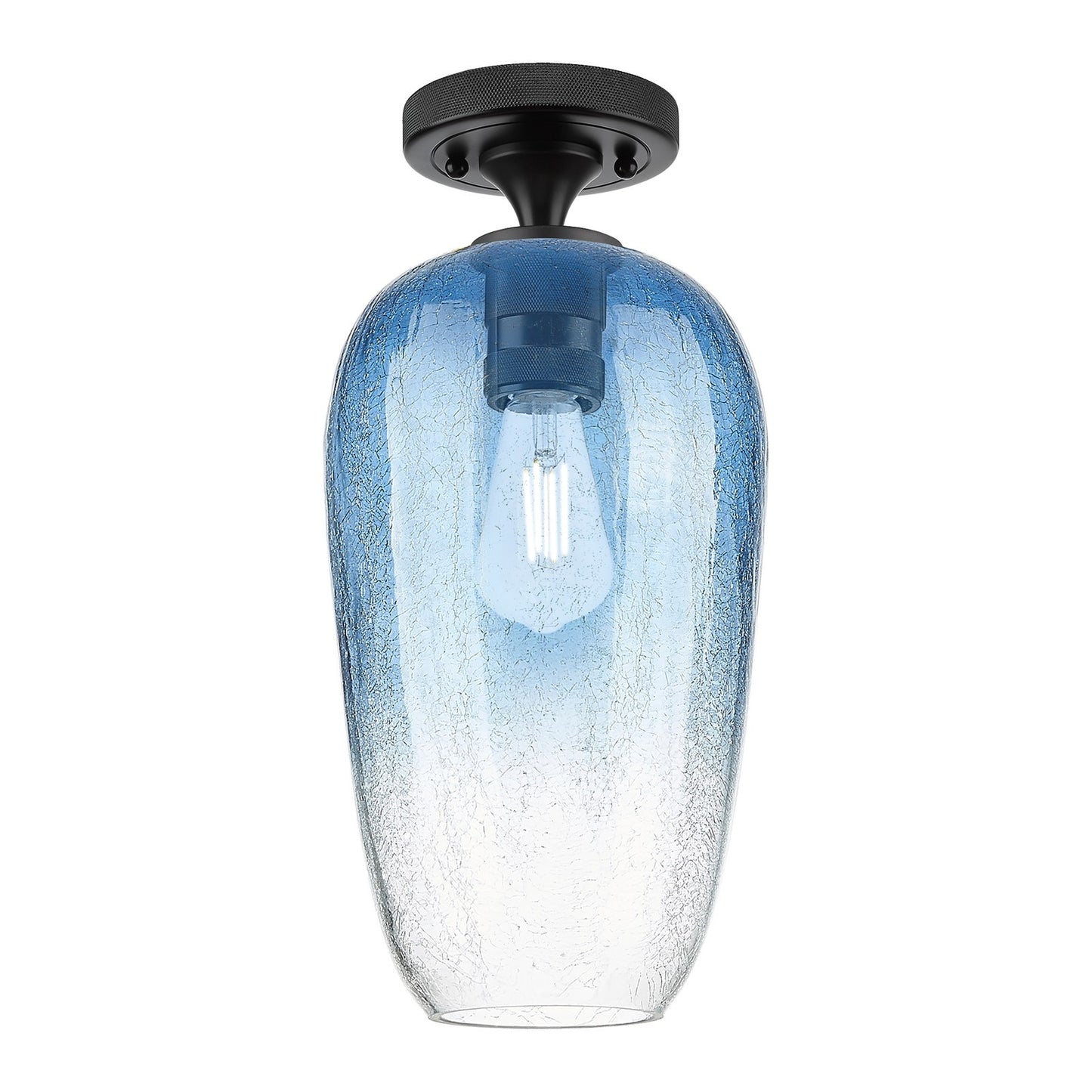 Innovations Brookhaven Flute 7in 1-Light Flush Mount | Industrial Matte Black and Sapphire Blue Glass | Hallway & Bathroom | Model 434-1F-BK-G484-7SB