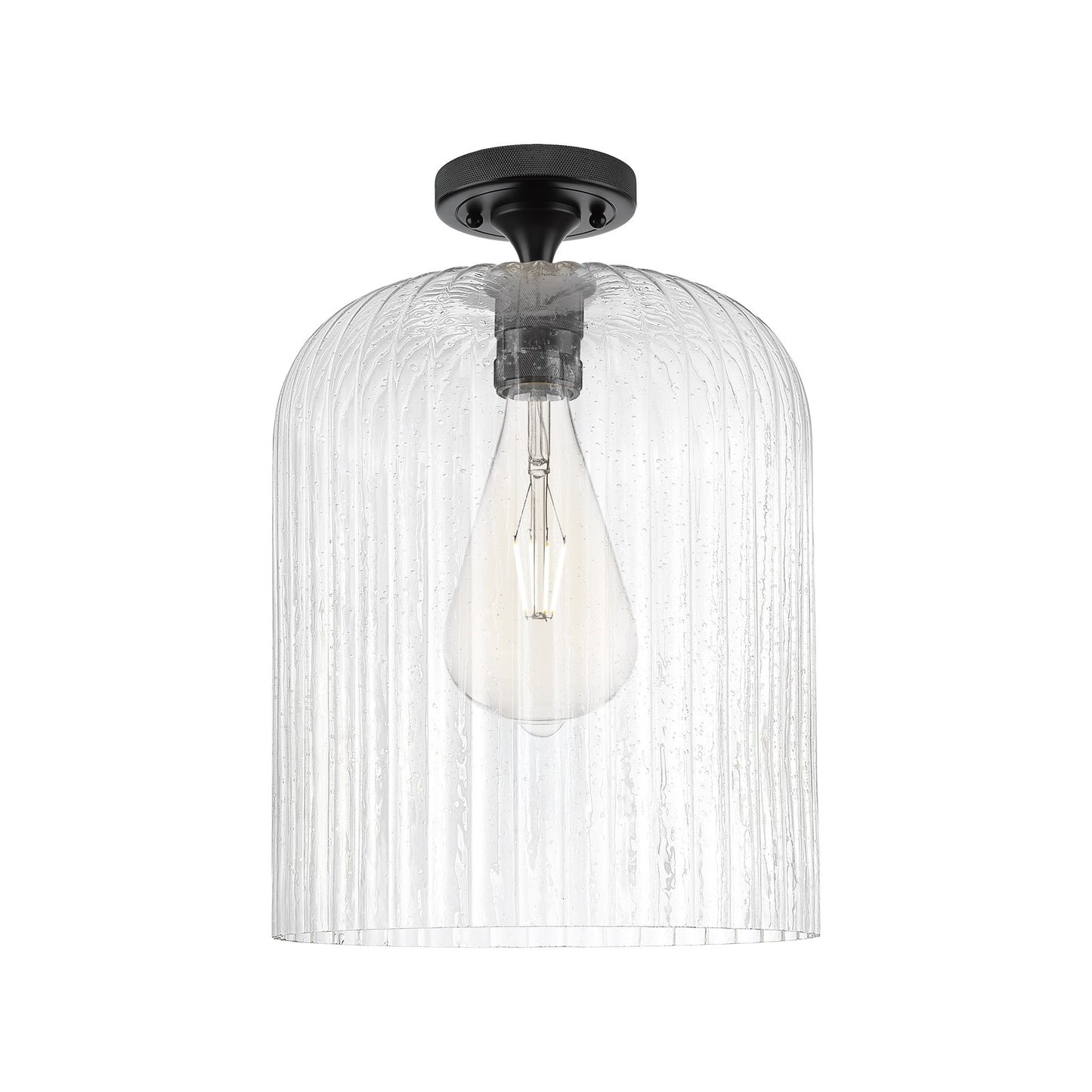 Innovations Crown Point 12in 1-Light Flush Mount | Industrial Matte Black and Seedy Glass | Living Room & Bedroom | Model 434-1F-BK-G559-12SDY