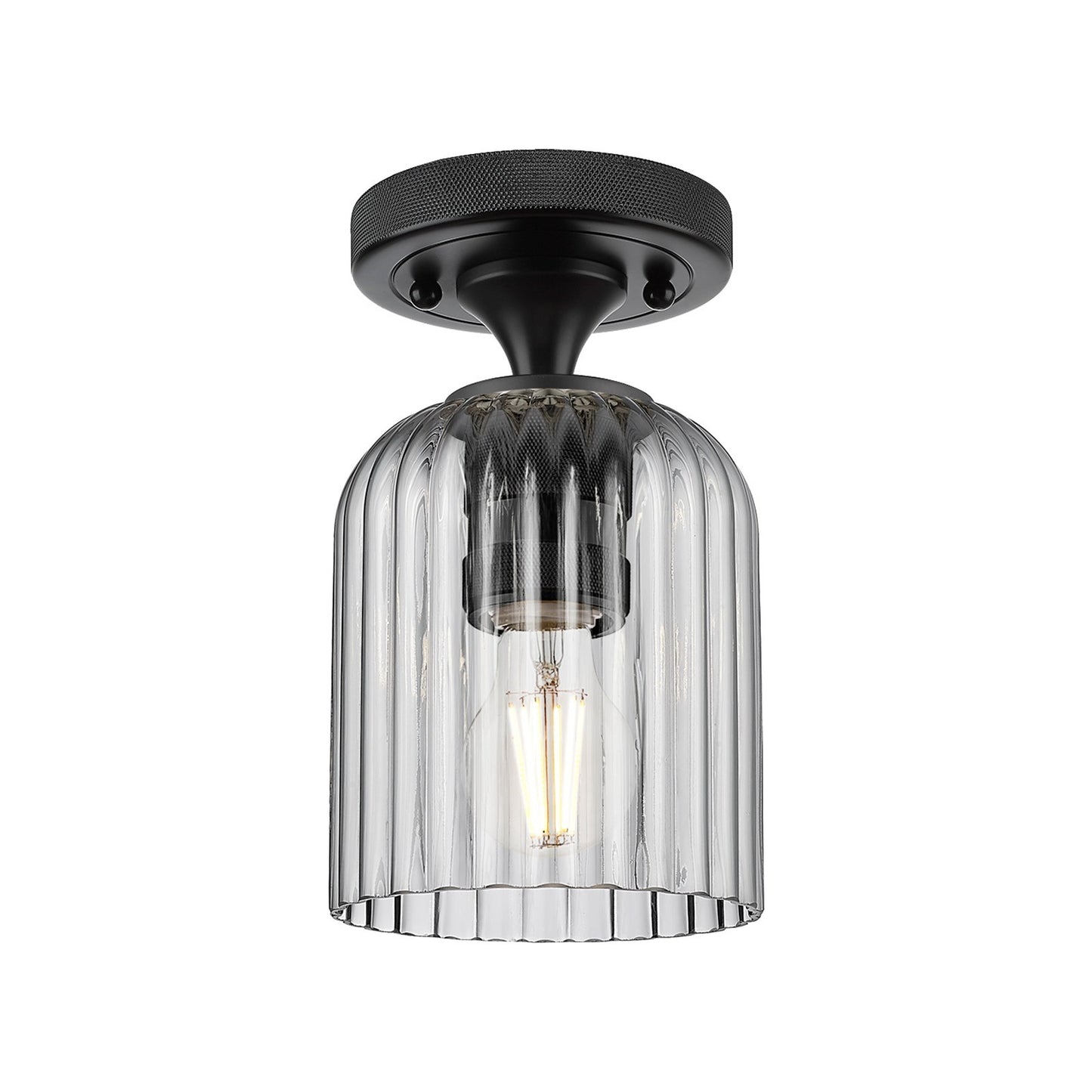 Innovations Crown Point 5in 1-Light Flush Mount | Industrial Matte Black and Light Smoke Glass | Hallway & Bathroom | Model 434-1F-BK-G559-5SM