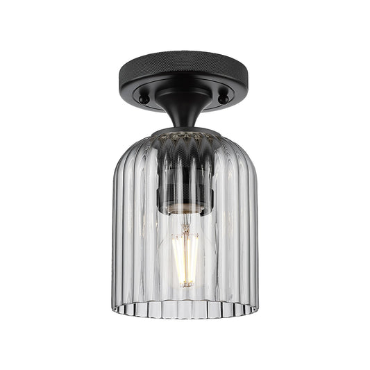 Innovations Crown Point 5in 1-Light Flush Mount | Industrial Matte Black and Light Smoke Glass | Hallway & Bathroom | Model 434-1F-BK-G559-5SM