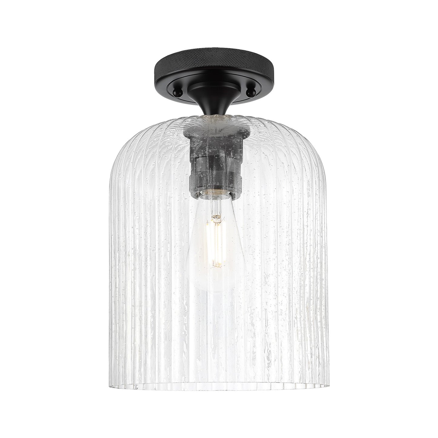 Innovations Crown Point 8in 1-Light Flush Mount | Industrial Matte Black and Seedy Glass | Hallway & Bedroom | Model 434-1F-BK-G559-8SDY