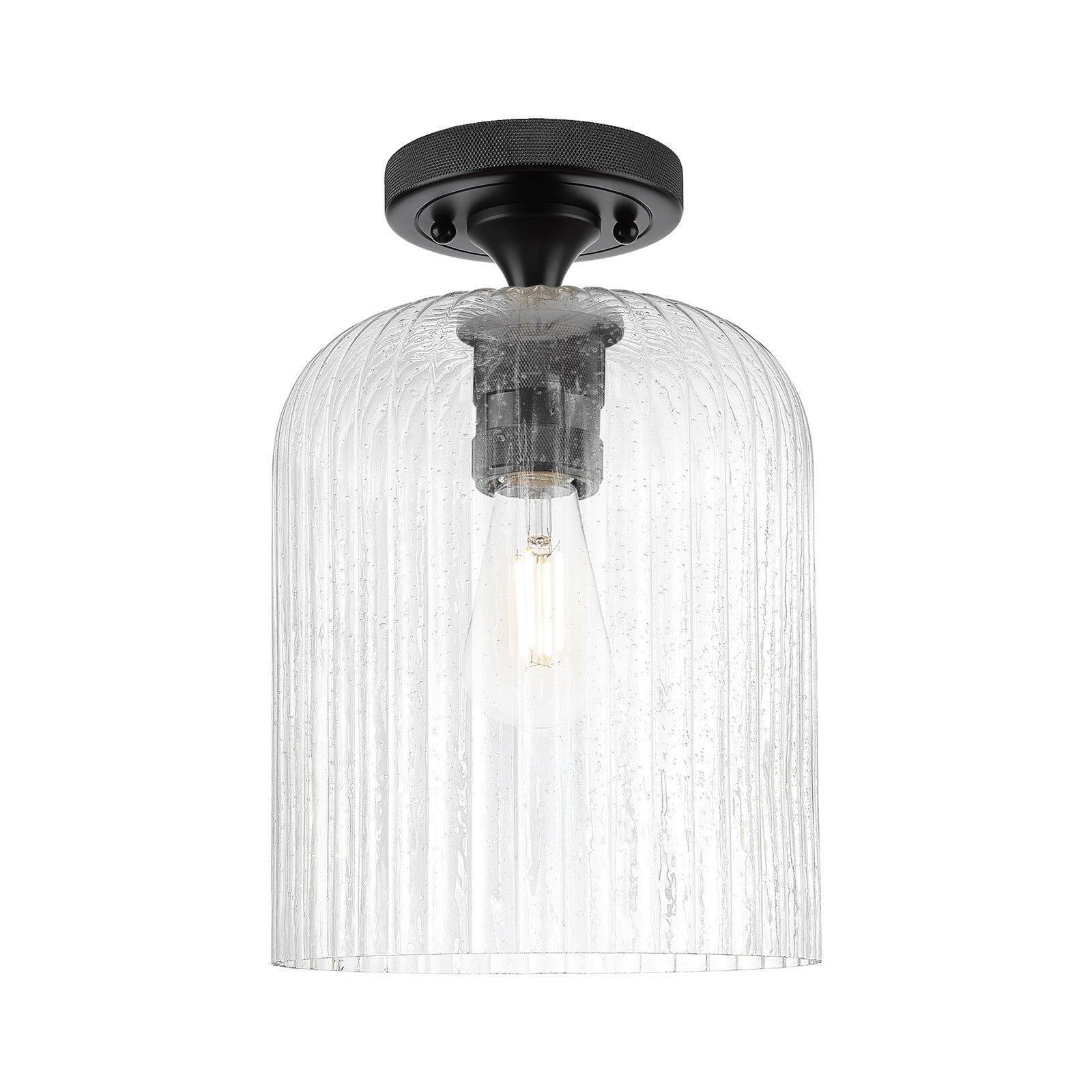 Innovations Crown Point 8in 1-Light Flush Mount | Industrial Matte Black and Seedy Glass | Hallway & Bedroom | Model 434-1F-BK-G559-8SDY