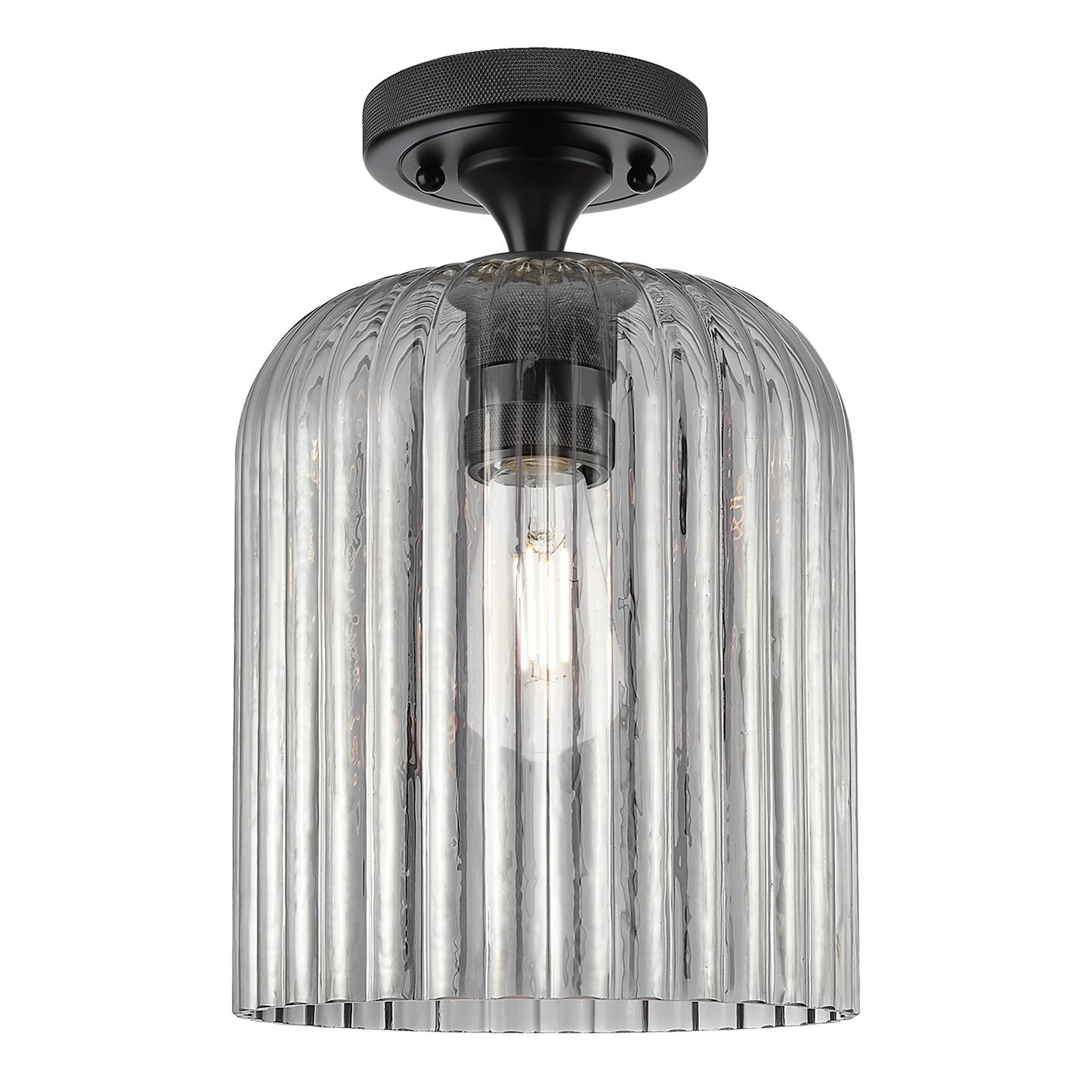 Innovations Crown Point 8in 1-Light Flush Mount | Industrial Matte Black and Light Smoke Glass | Hallway & Bedroom | Model 434-1F-BK-G559-8SM