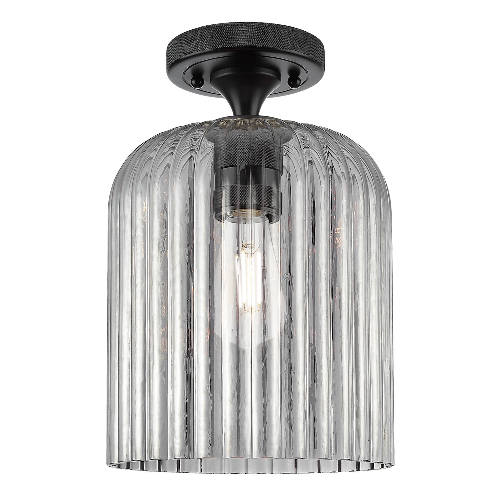 Innovations Crown Point 8in 1-Light Flush Mount | Industrial Matte Black and Light Smoke Glass | Hallway & Bedroom | Model 434-1F-BK-G559-8SM