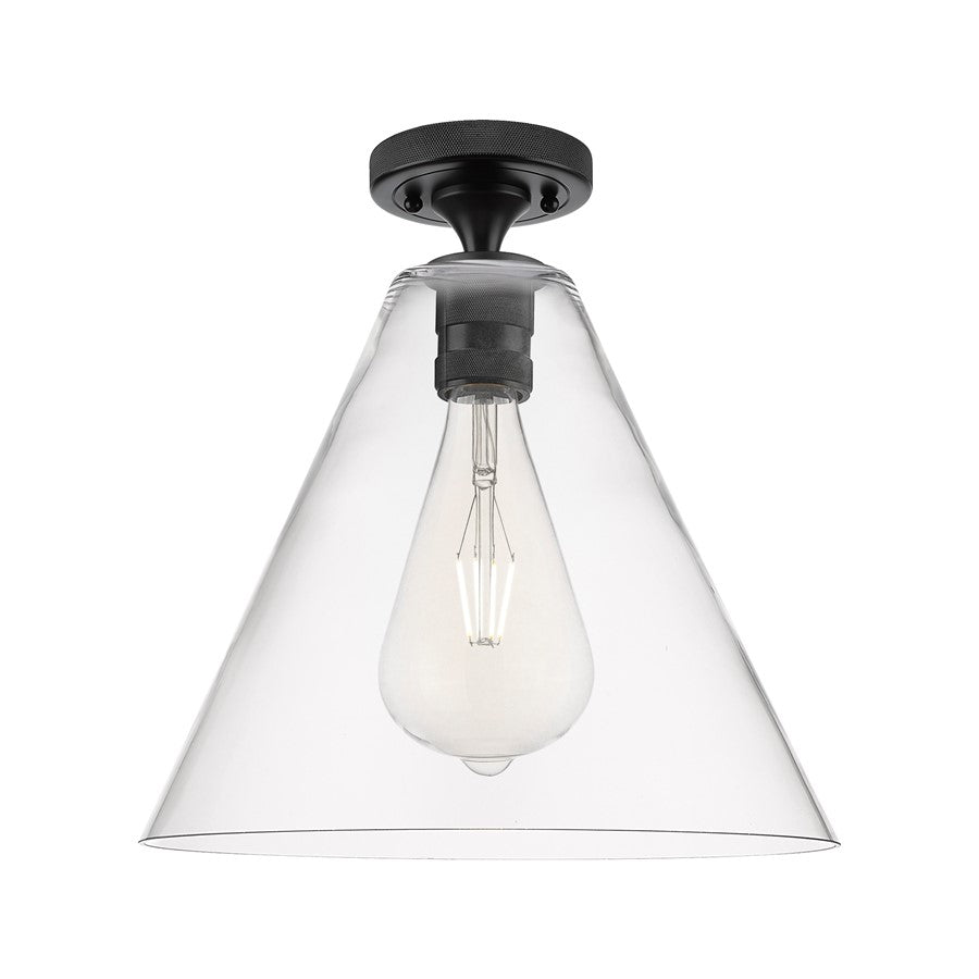 Innovations Crown Point 1Lt 12" Berkshire Flush, Black/Clear - 434-1F-BK-GBC-122