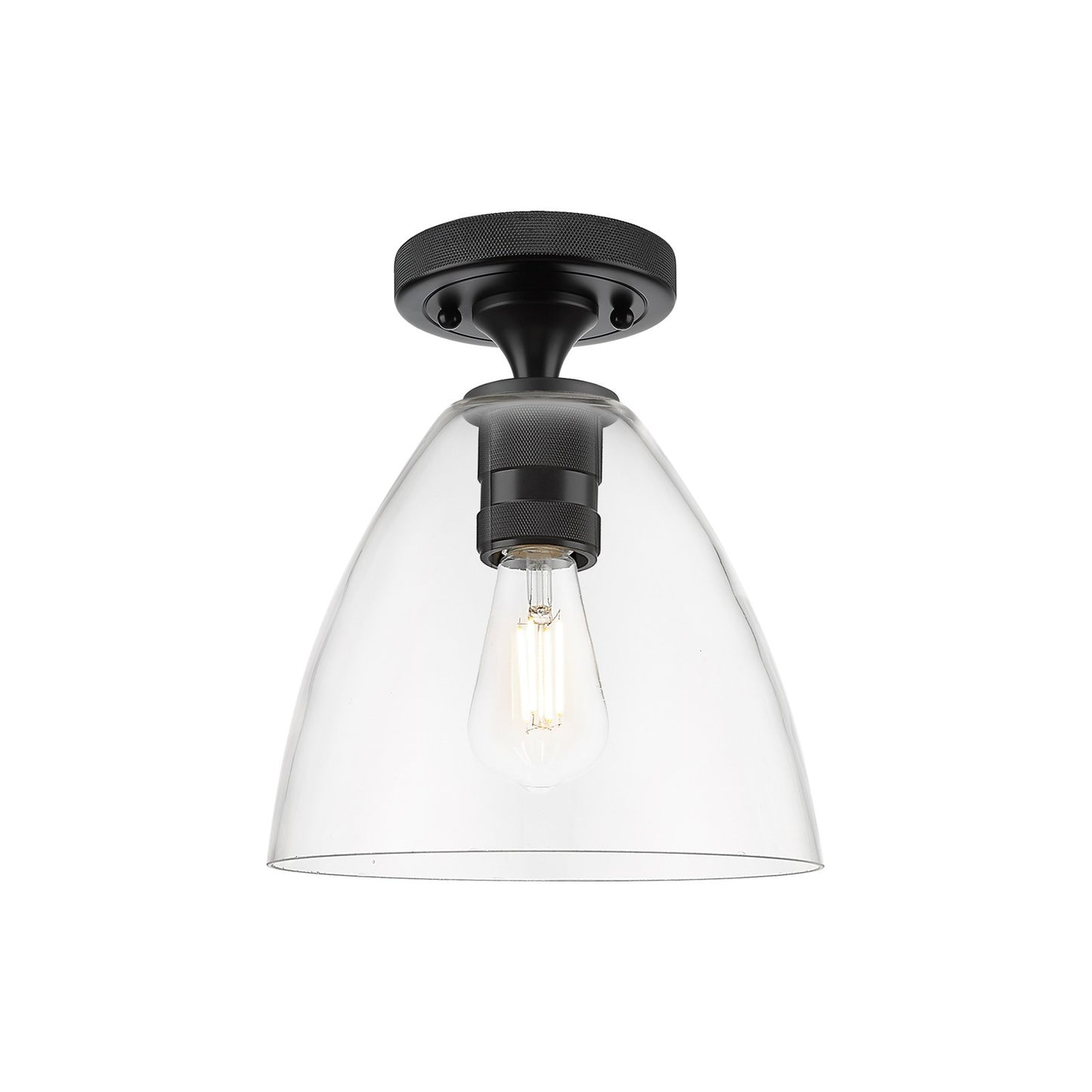 Innovations Bristol 7.5in 1-Light Flush Mount | Industrial Matte Black and Clear Glass | Hallway & Bedroom | Model 434-1F-BK-GBD-752