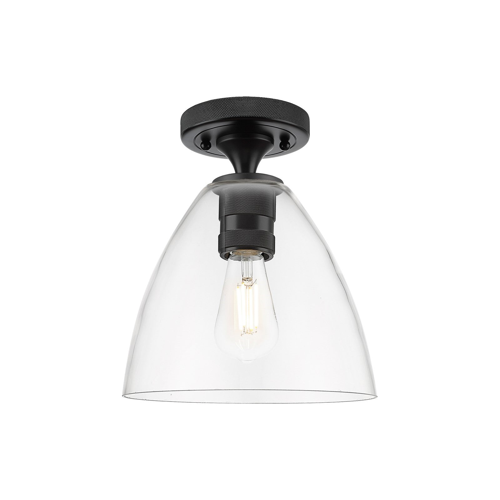 Innovations Bristol 7.5in 1-Light Flush Mount | Industrial Matte Black and Clear Glass | Hallway & Bedroom | Model 434-1F-BK-GBD-752