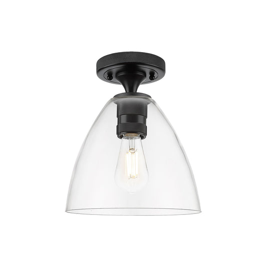 Innovations Bristol 7.5in 1-Light Flush Mount | Industrial Matte Black and Clear Glass | Hallway & Bedroom | Model 434-1F-BK-GBD-752