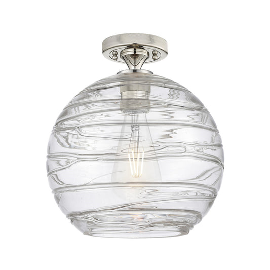 Innovations Crown Point 10in 1-Light Flush Mount | Industrial Polished Nickel and Clear Deco Swirl Glass | Hallway | Model 434-1F-PN-G1213-10CL