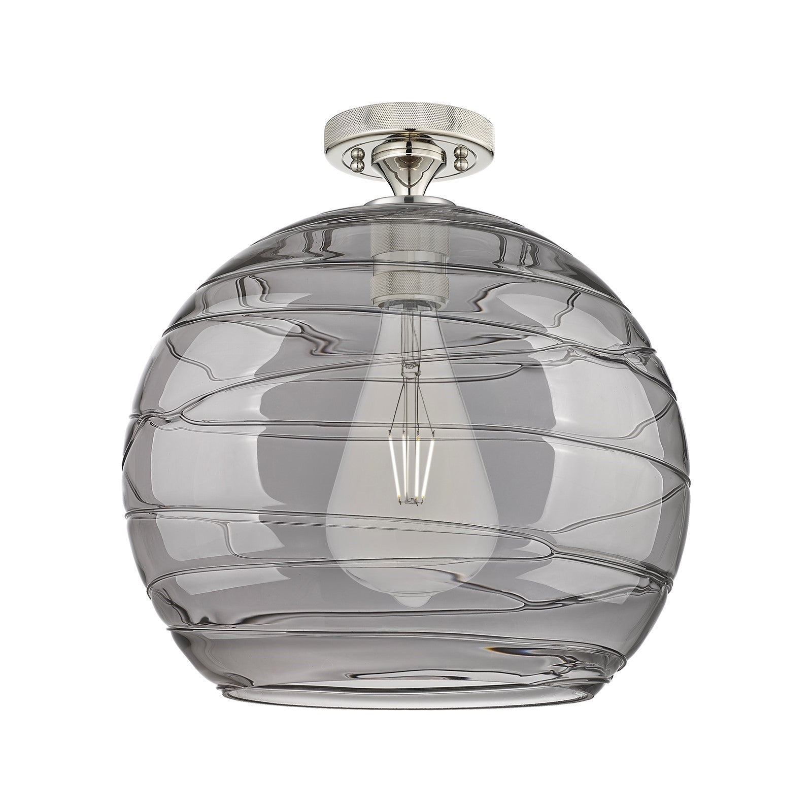 Innovations Athens Deco Swirl 14in 1-Light Flush Mount | Industrial Polished Nickel and Light Smoke Glass | Kitchen | Model 434-1F-PN-G1213-14SM