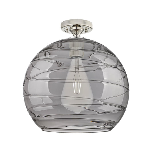 Innovations Athens Deco Swirl 14in 1-Light Flush Mount | Industrial Polished Nickel and Light Smoke Glass | Kitchen | Model 434-1F-PN-G1213-14SM