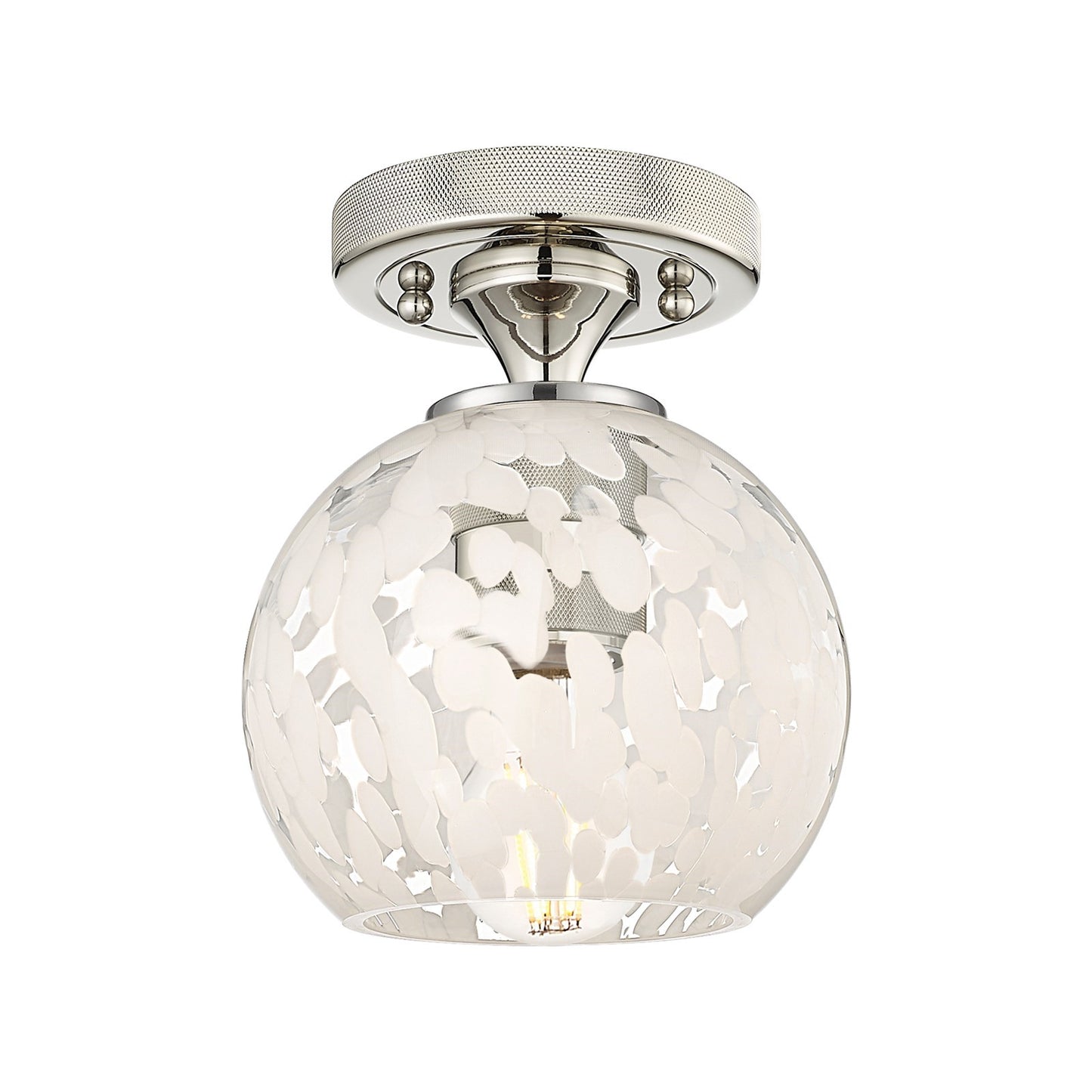 Innovations White Mouchette 6in 1-Light Flush Mount | Industrial Polished Nickel and White Mouchette Glass | Closet | Model 434-1F-PN-G1216-6WM