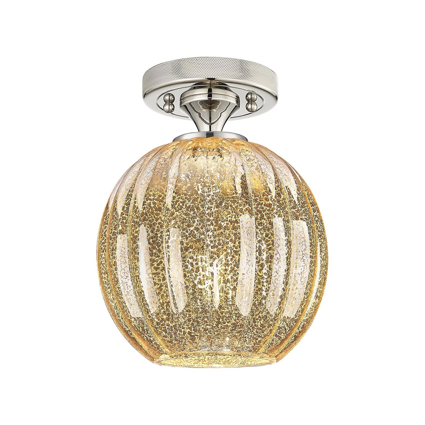 Innovations Preston Globe 7in 1-Light Flush Mount | Industrial Polished Nickel and Mercury Glass | Hallway & Bedroom | Model 434-1F-PN-G458-7ME