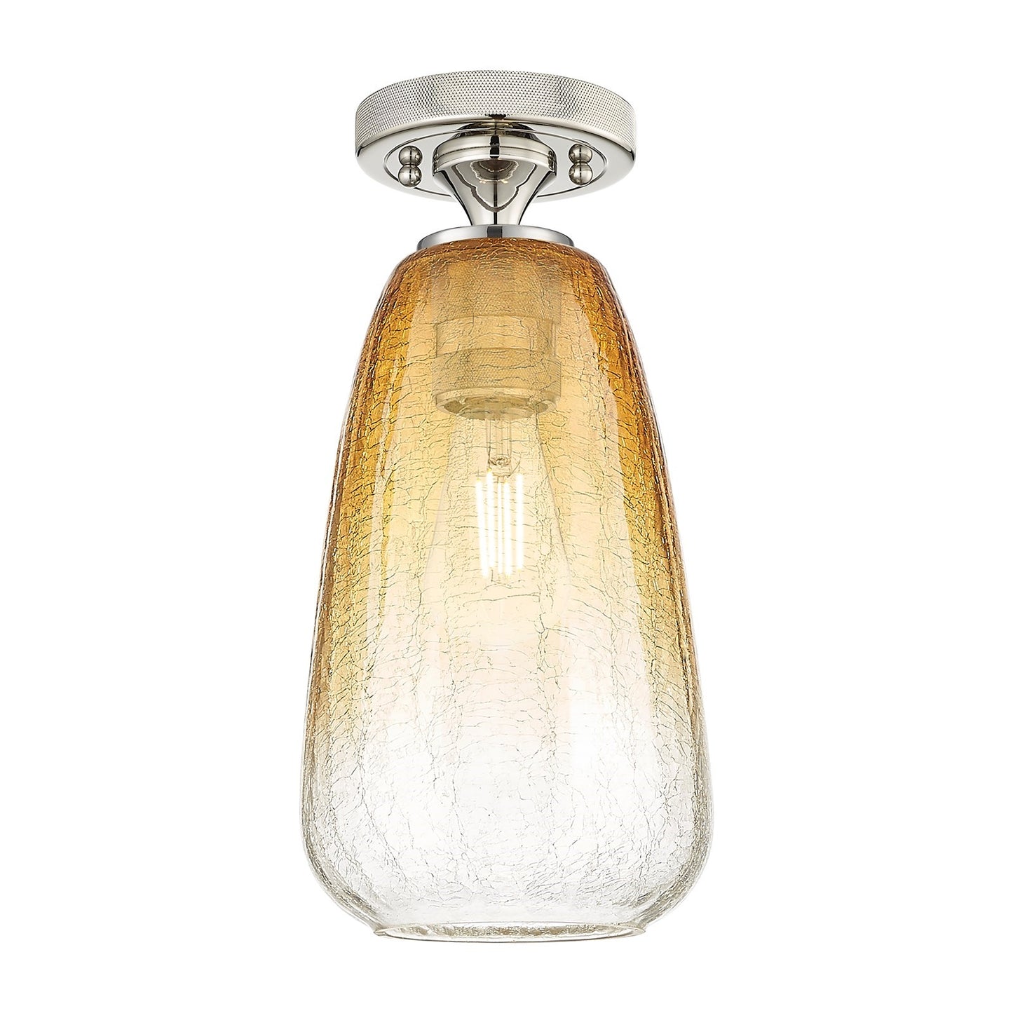 Innovations Brookhaven Almond 6in 1-Light Flush Mount | Industrial Polished Nickel and Amber Glass | Hallway & Bedroom | Model 434-1F-PN-G480-6AM