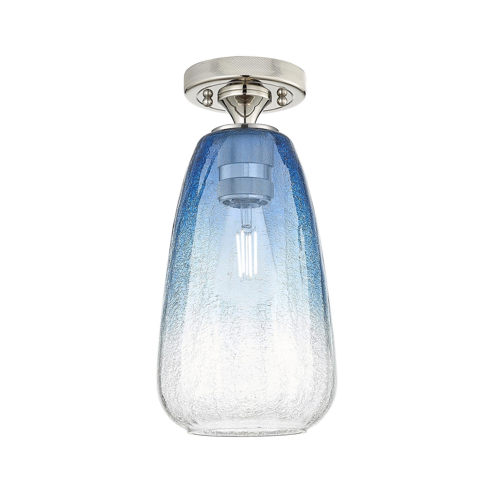 Innovations Brookhaven Almond 6in 1-Light Flush Mount | Industrial Polished Nickel and Sapphire Blue Glass | Hallway | Model 434-1F-PN-G480-6SB