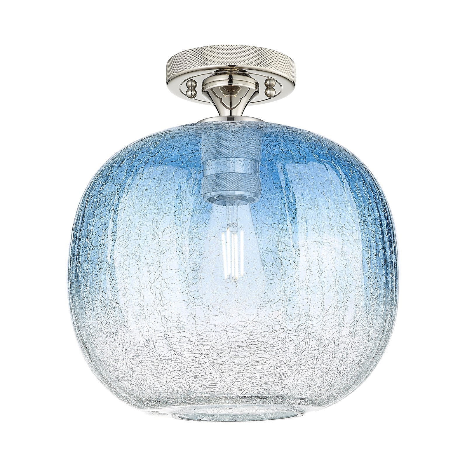 Innovations Brookhaven Sphere 10.5in 1-Light Flush Mount | Industrial Polished Nickel and Sapphire Blue Glass | Hallway | Model 434-1F-PN-G481-10SB