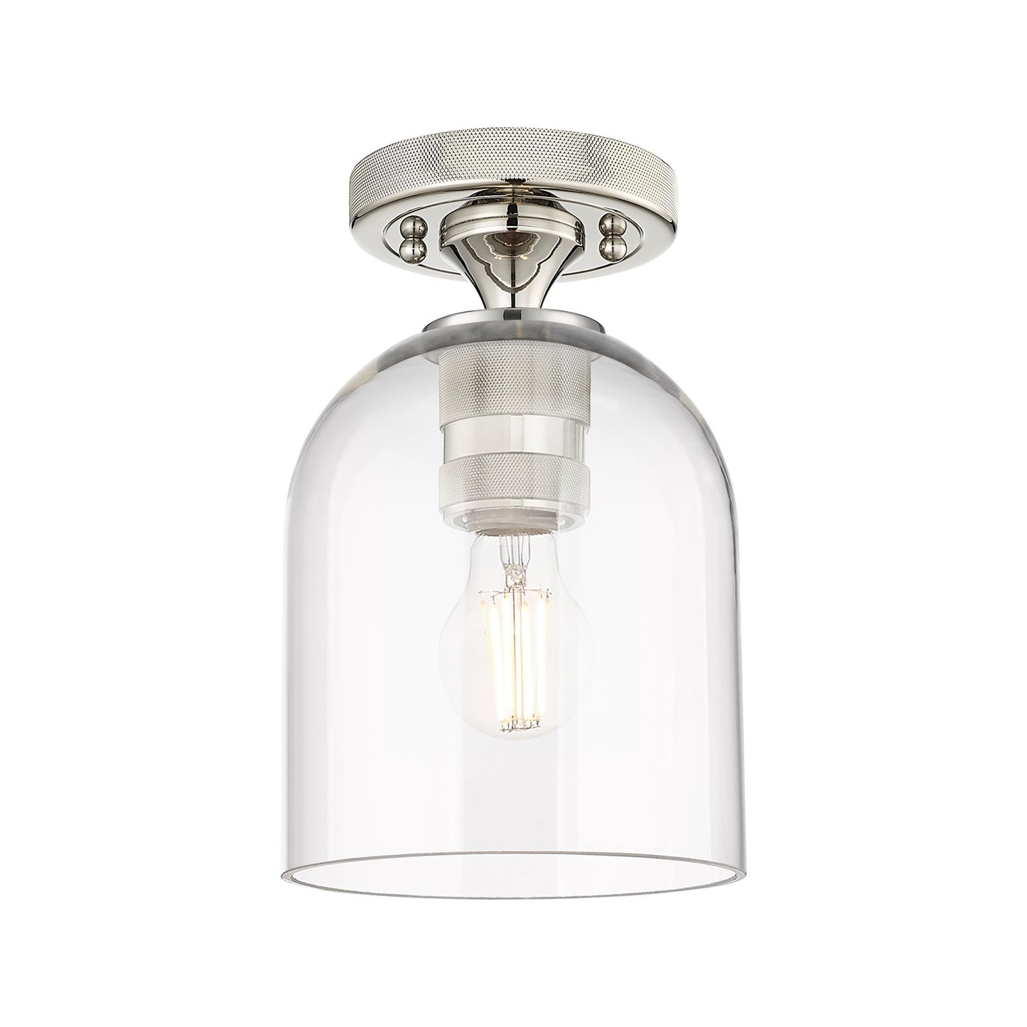 Innovations Bella 6in 1-Light Flush Mount | Industrial Polished Nickel and Clear Glass | Bathroom & Hallway | Model 434-1F-PN-G558-6CL