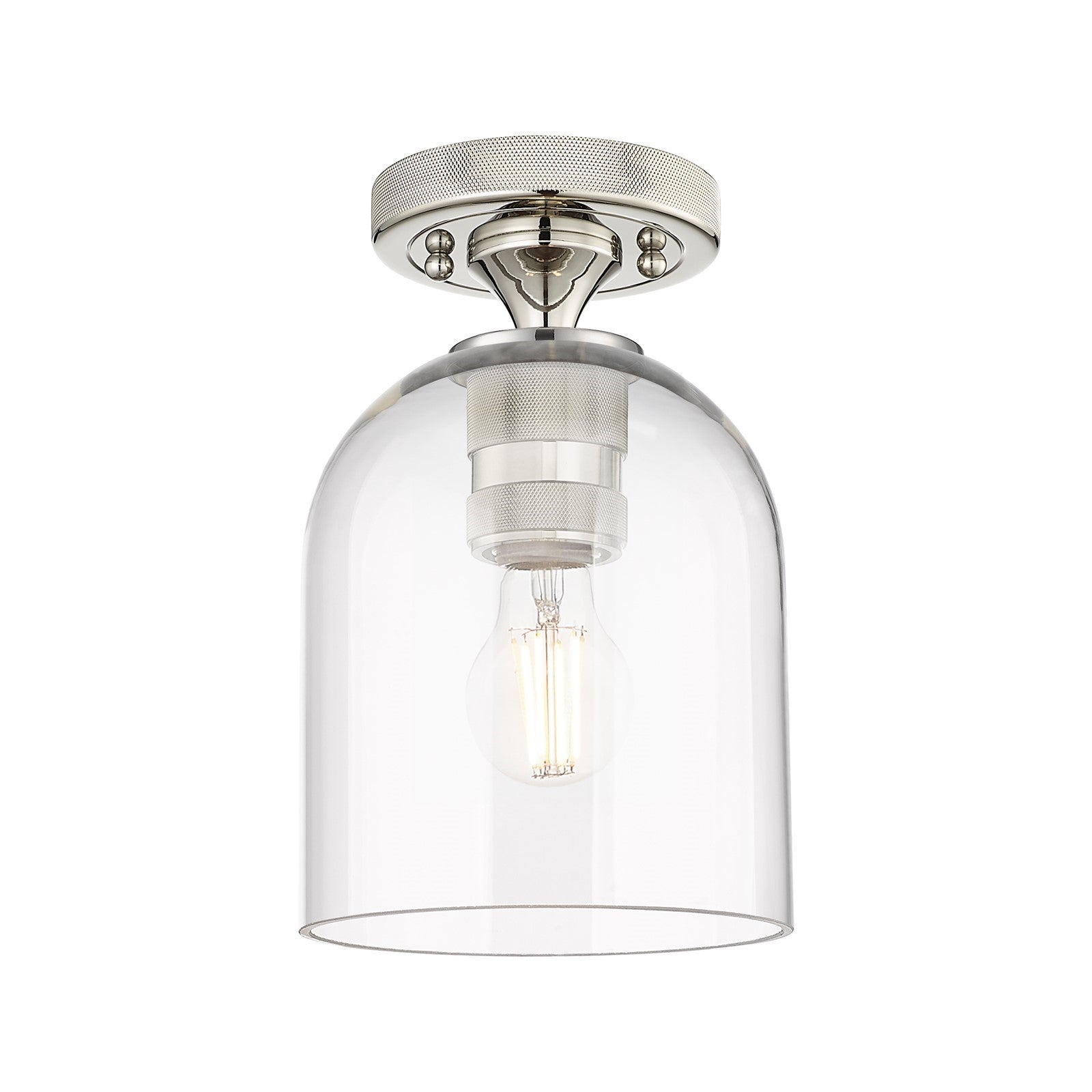 Innovations Bella 6in 1-Light Flush Mount | Industrial Polished Nickel and Clear Glass | Bathroom & Hallway | Model 434-1F-PN-G558-6CL