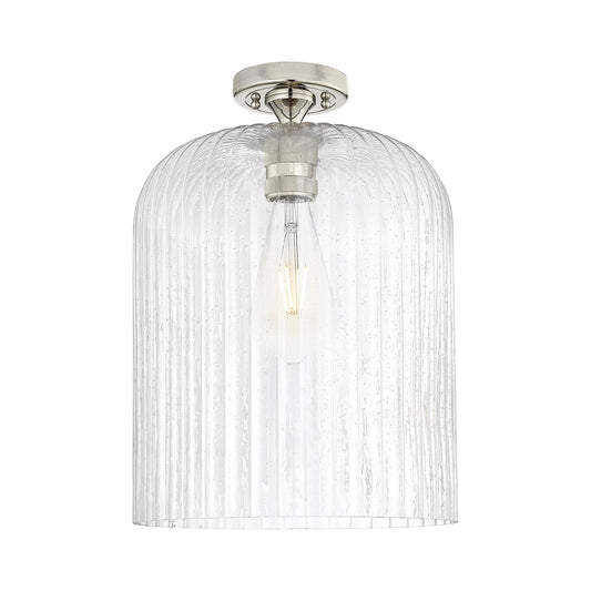 Innovations Crown Point 12in 1-Light Flush Mount | Industrial Polished Nickel and Seedy Glass | Bathroom & Hallway | Model 434-1F-PN-G559-12SDY