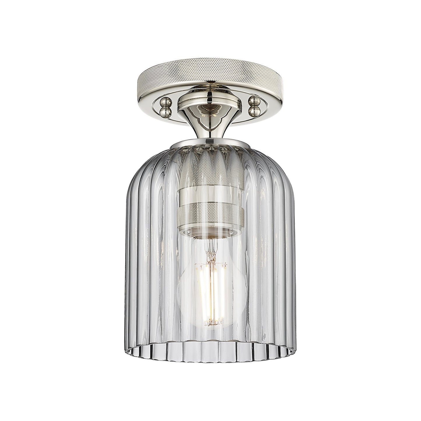 Innovations Crown Point 5in 1-Light Flush Mount | Industrial Polished Nickel and Light Smoke Glass | Bathroom & Hallway | Model 434-1F-PN-G559-5SM