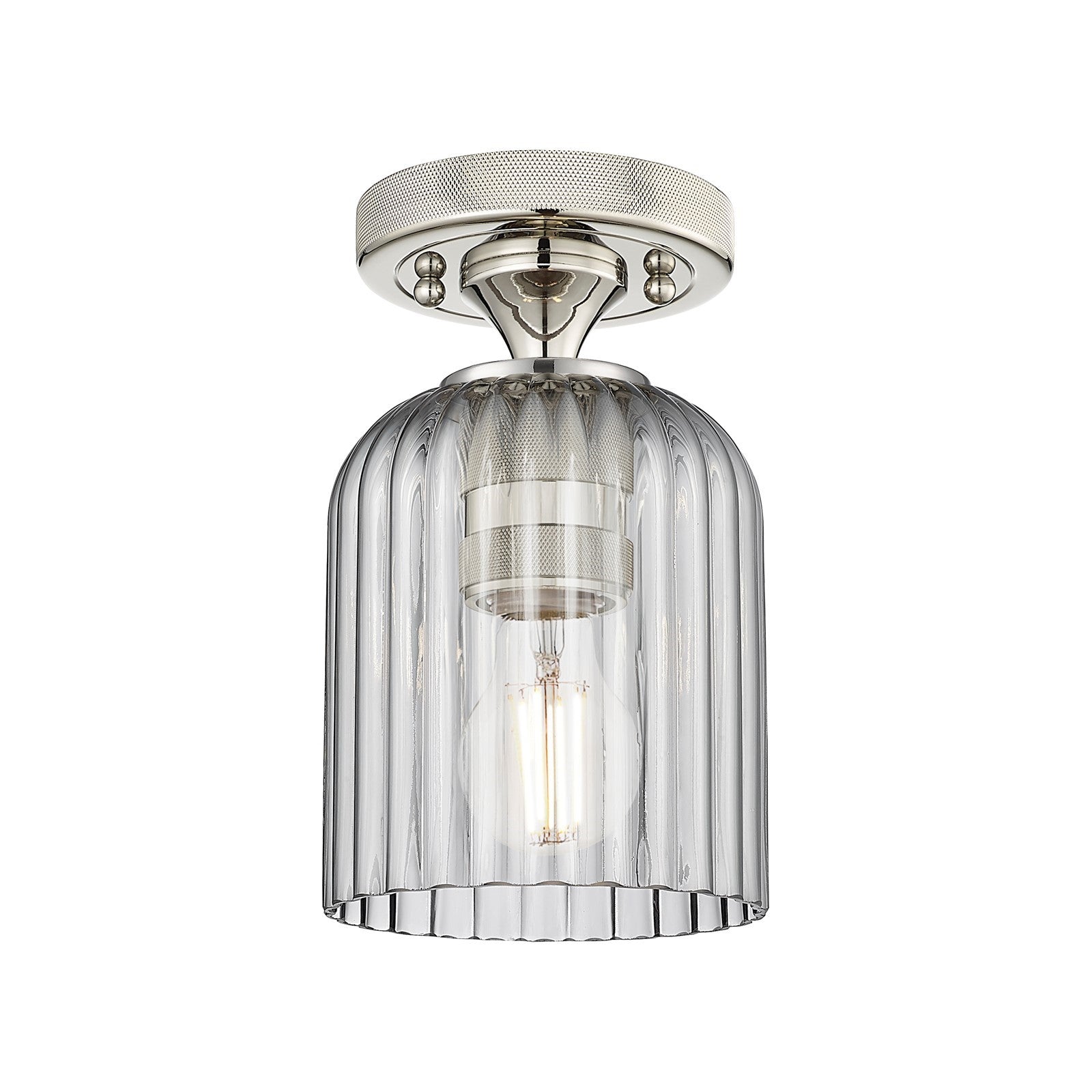 Innovations Crown Point 5in 1-Light Flush Mount | Industrial Polished Nickel and Light Smoke Glass | Bathroom & Hallway | Model 434-1F-PN-G559-5SM