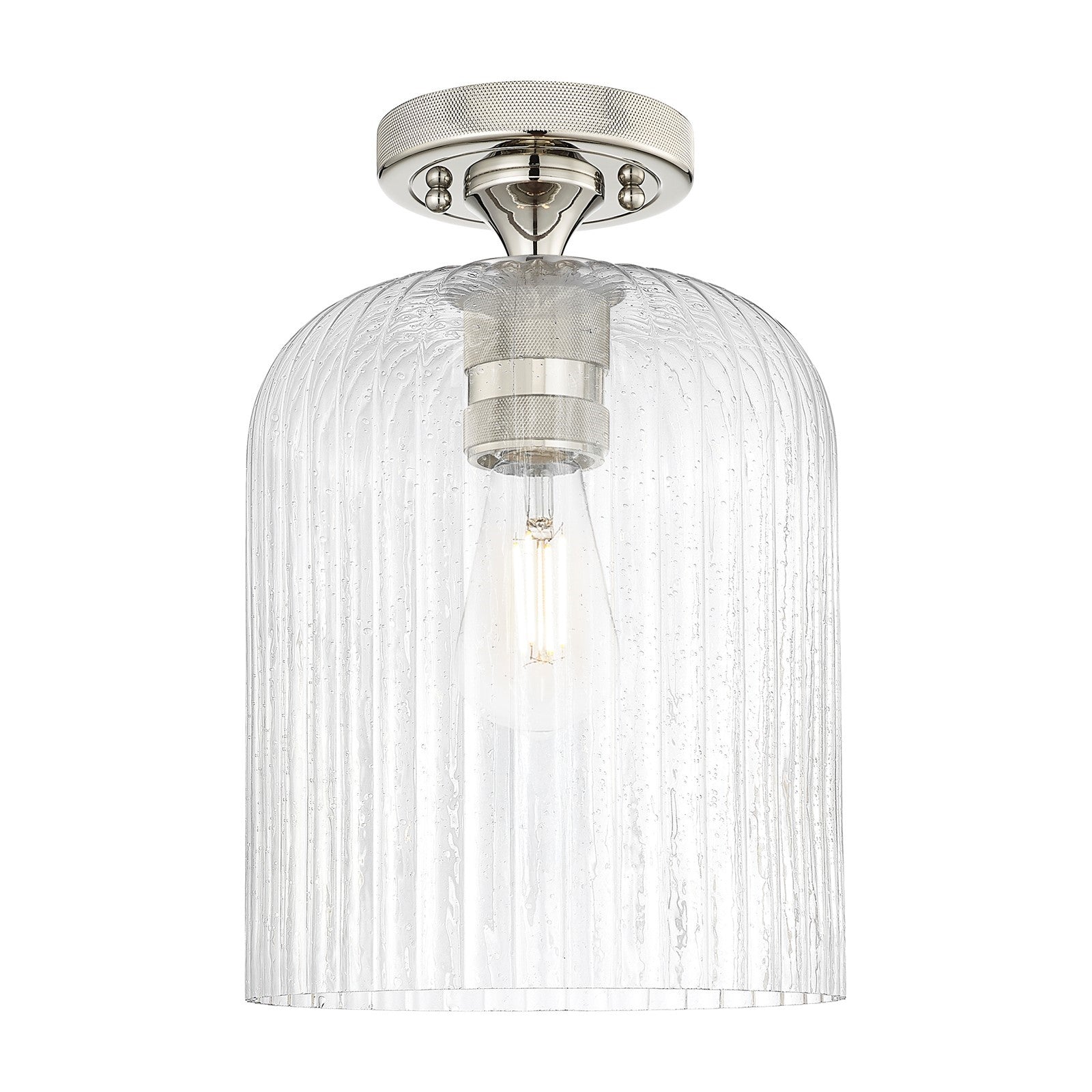 Innovations Crown Point 8in 1-Light Flush Mount | Industrial Polished Nickel and Seedy Glass | Hallway & Bathroom | Model 434-1F-PN-G559-8SDY