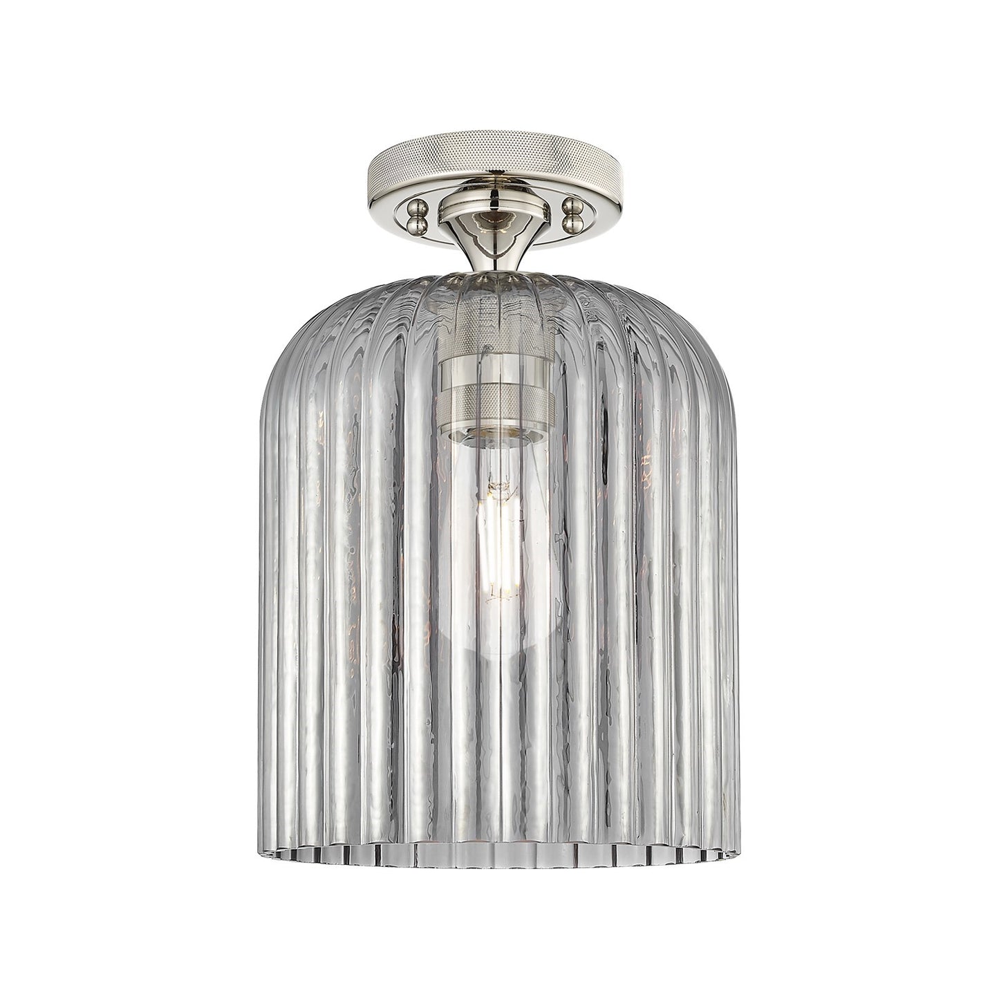 Innovations Crown Point 8in 1-Light Flush Mount | Industrial Polished Nickel and Light Smoke Glass | Hallway & Bathroom | Model 434-1F-PN-G559-8SM
