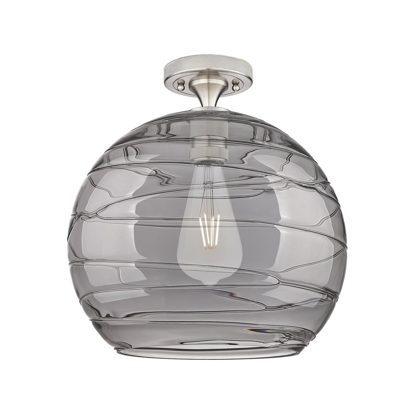 Innovations Athens Deco Swirl 14in 1-Light Flush Mount | Industrial Satin Nickel and Light Smoke Glass | Hallway | Model 434-1F-SN-G1213-14SM