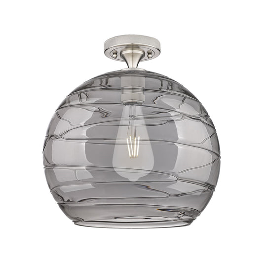 Innovations Athens Deco Swirl 14in 1-Light Flush Mount | Industrial Satin Nickel and Light Smoke Glass | Hallway | Model 434-1F-SN-G1213-14SM