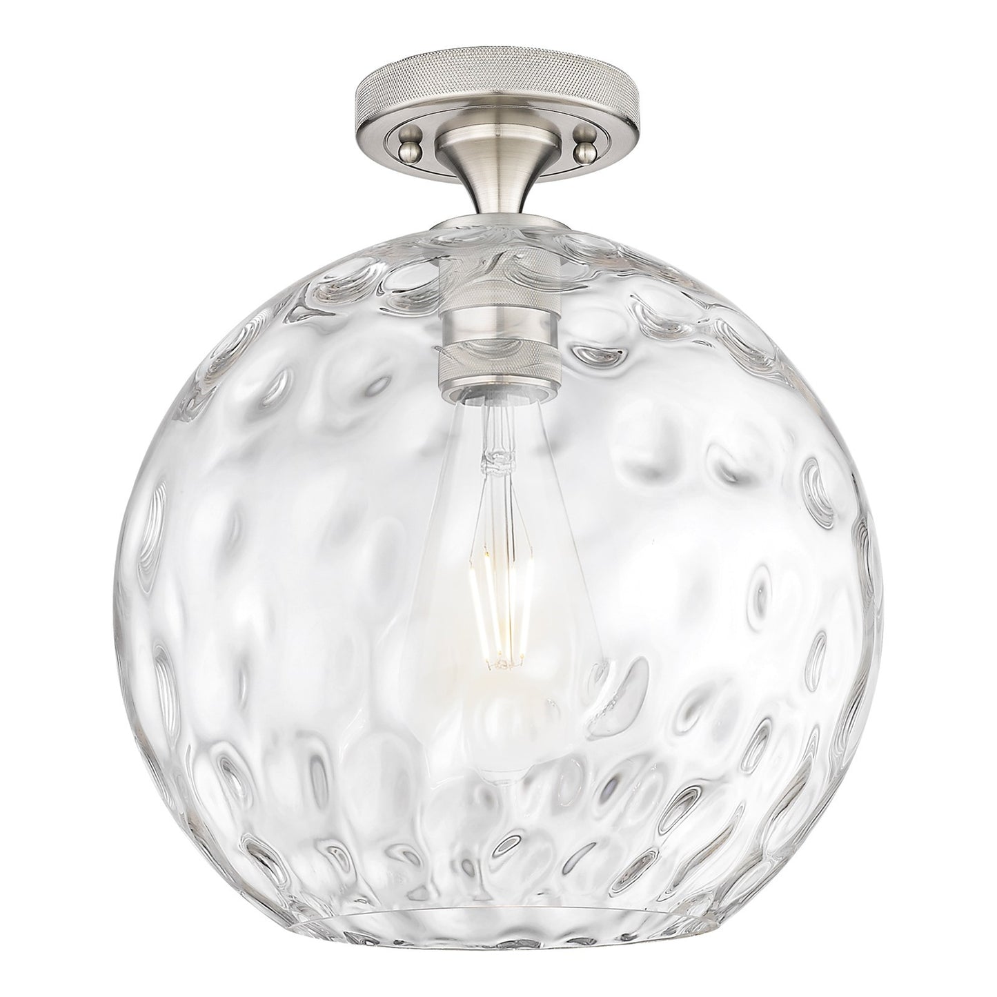 Innovations Athens Water Glass 12in 1-Light Flush Mount | Industrial Satin Nickel and Clear Glass | Hallway & Bedroom | Model 434-1F-SN-G1215-12