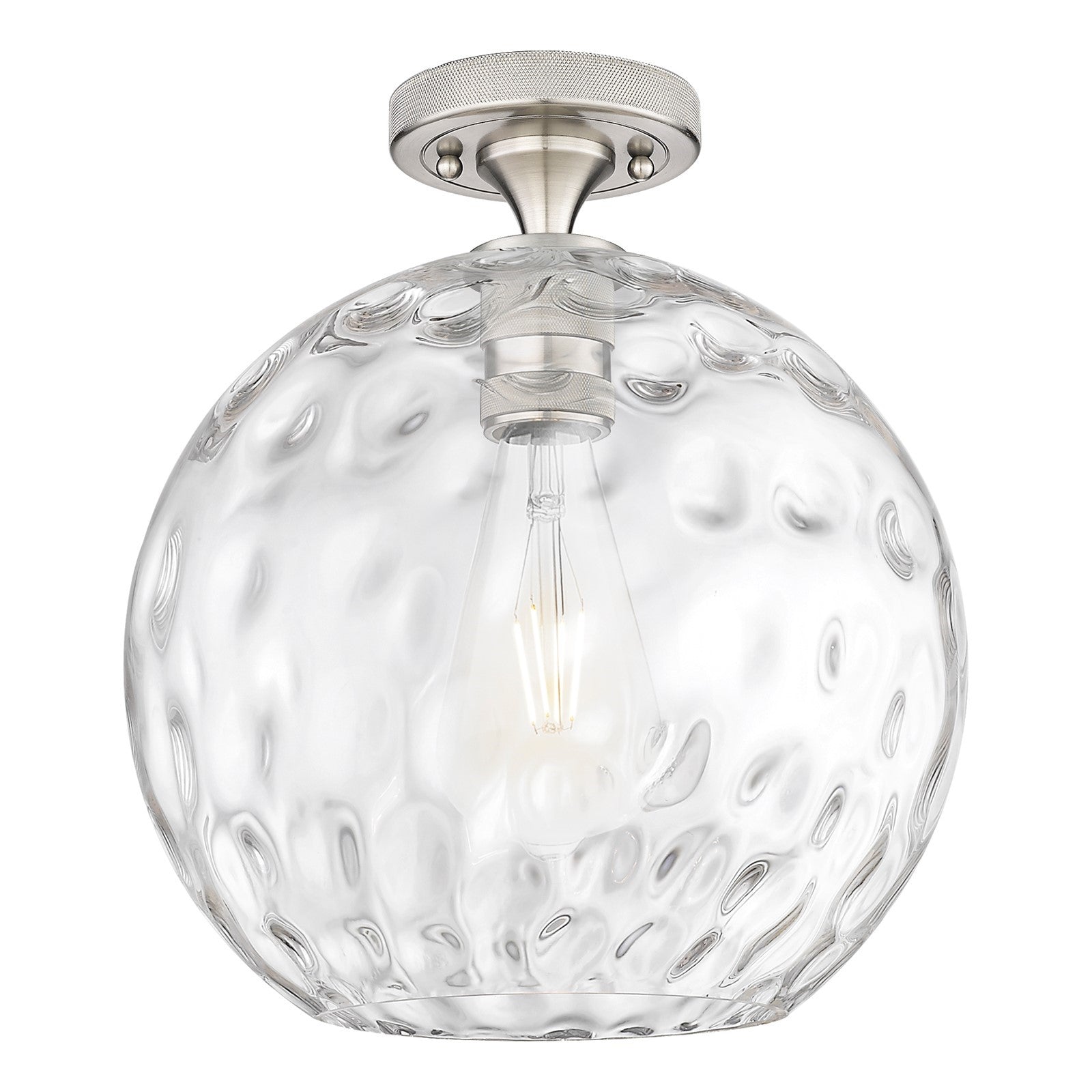 Innovations Athens Water Glass 12in 1-Light Flush Mount | Industrial Satin Nickel and Clear Glass | Hallway & Bedroom | Model 434-1F-SN-G1215-12