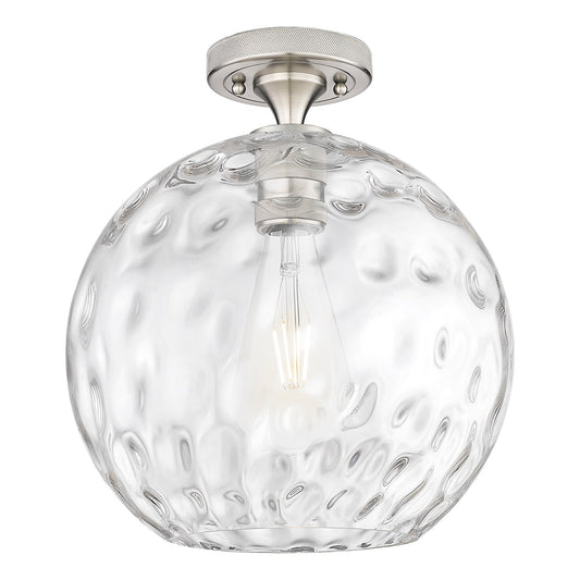 Innovations Athens Water Glass 12in 1-Light Flush Mount | Industrial Satin Nickel and Clear Glass | Hallway & Bedroom | Model 434-1F-SN-G1215-12