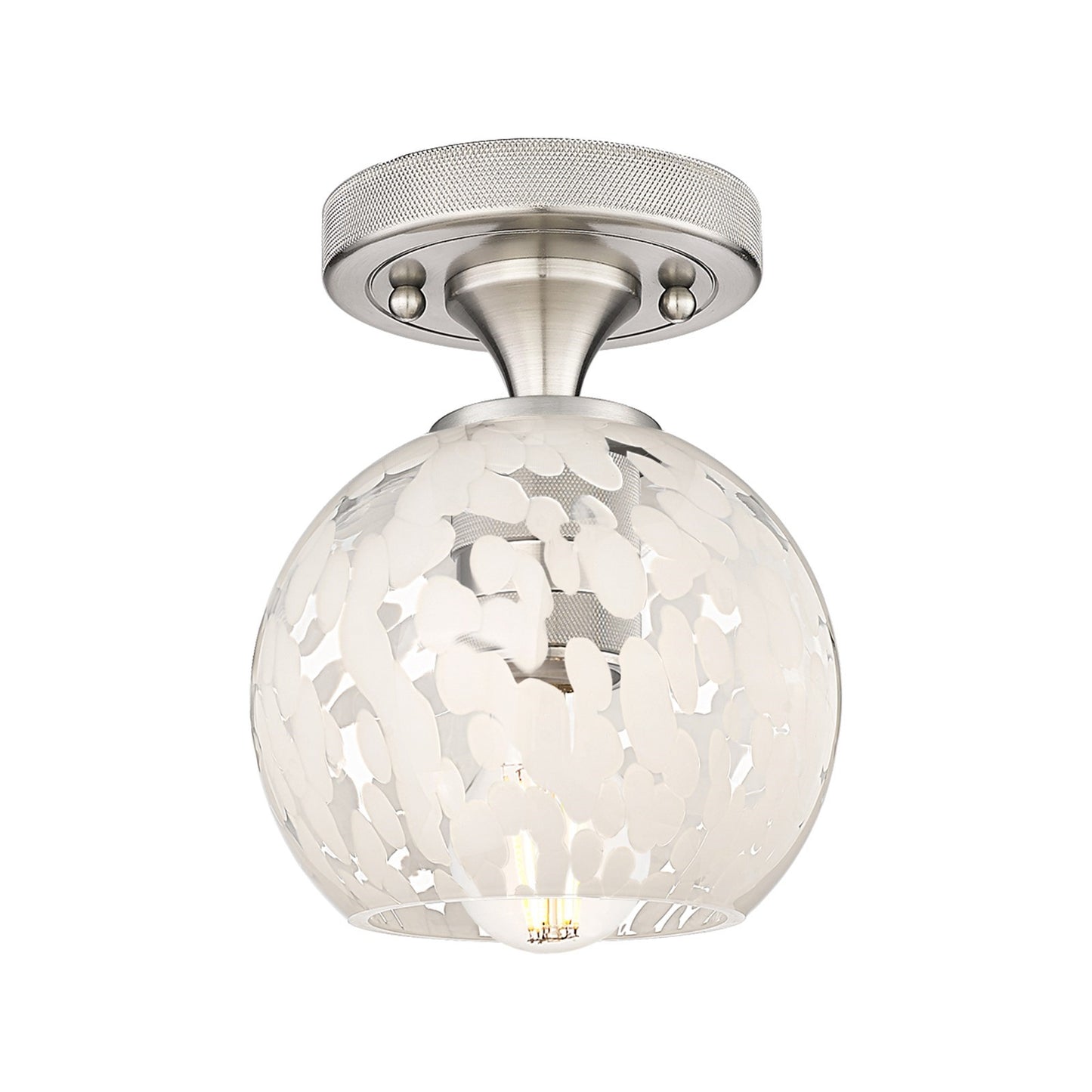 Innovations White Mouchette 6in 1-Light Flush Mount | Industrial Satin Nickel and White Glass | Hallway & Bedroom | Model 434-1F-SN-G1216-6WM