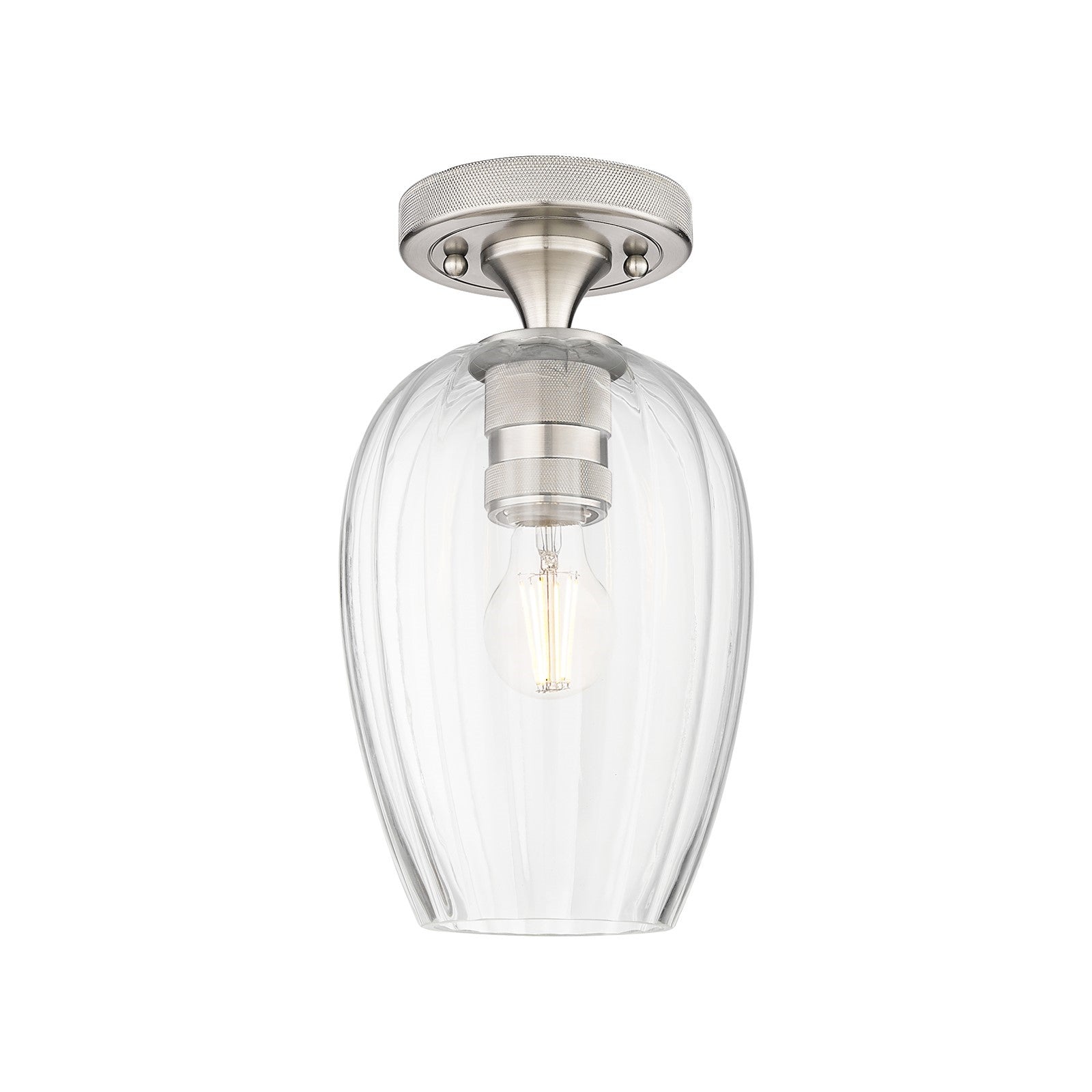 Innovations Preston Flute 6in 1-Light Flush Mount | Industrial Satin Nickel and Clear Glass | Hallway & Bedroom | Model 434-1F-SN-G457-6CL