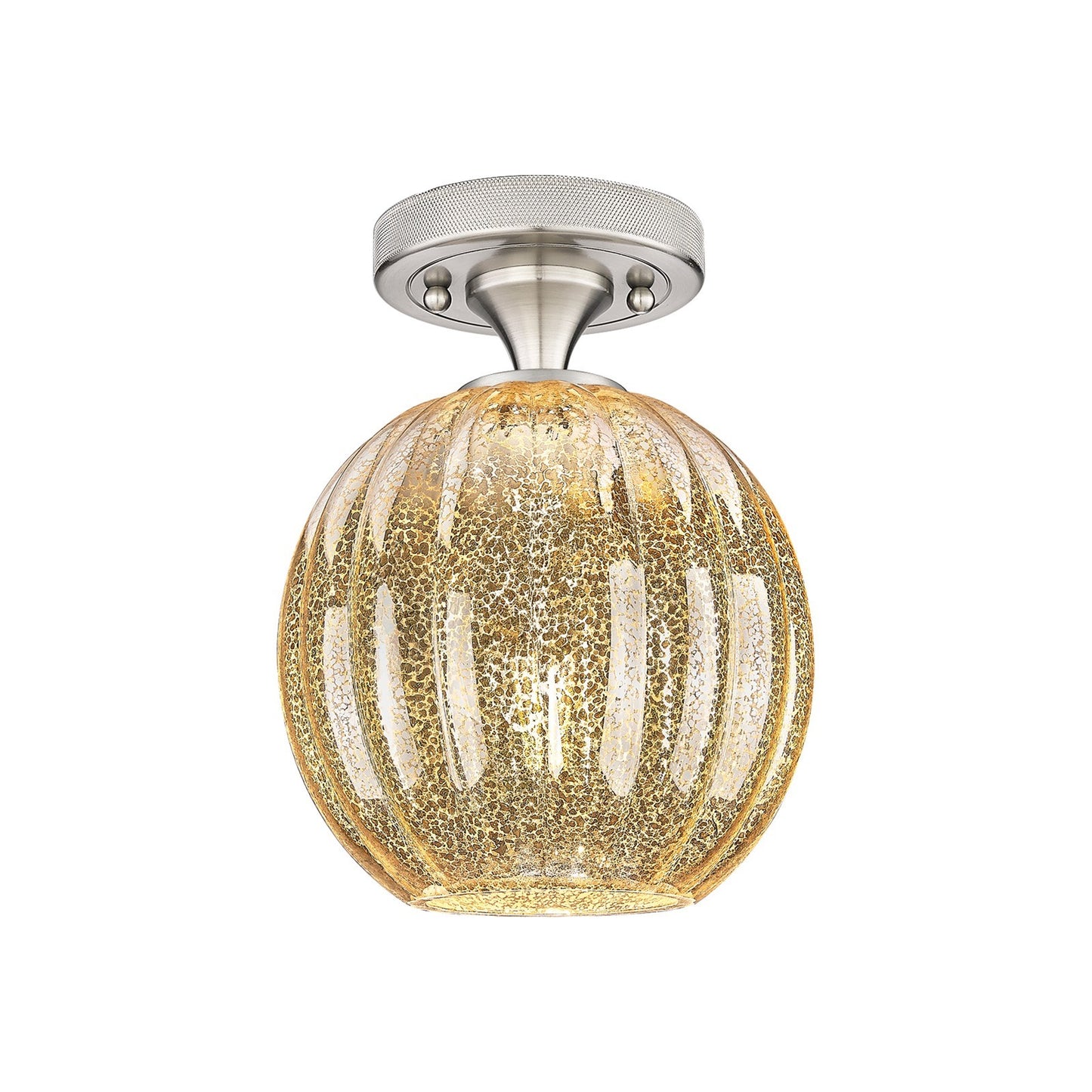 Innovations Preston Globe 7in 1-Light Flush Mount | Industrial Satin Nickel and Mercury Glass | Hallway & Bedroom | Model 434-1F-SN-G458-7ME