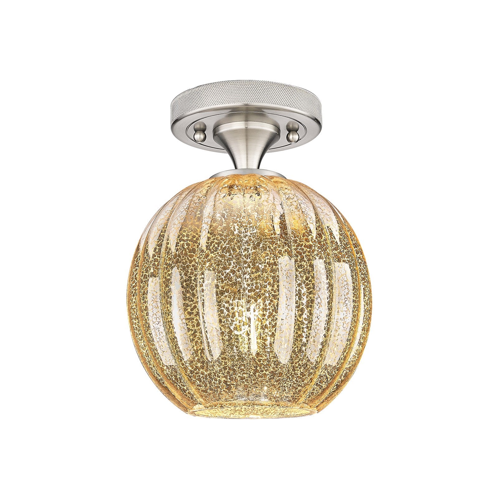 Innovations Preston Globe 7in 1-Light Flush Mount | Industrial Satin Nickel and Mercury Glass | Hallway & Bedroom | Model 434-1F-SN-G458-7ME