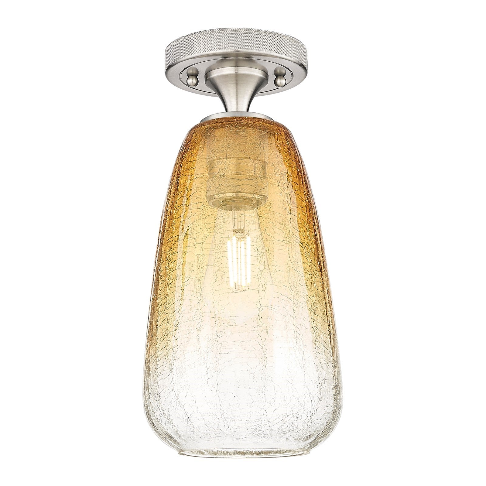 Innovations Brookhaven Almond 6in 1-Light Flush Mount | Industrial Satin Nickel and Amber Glass | Hallway & Bedroom | Model 434-1F-SN-G480-6AM