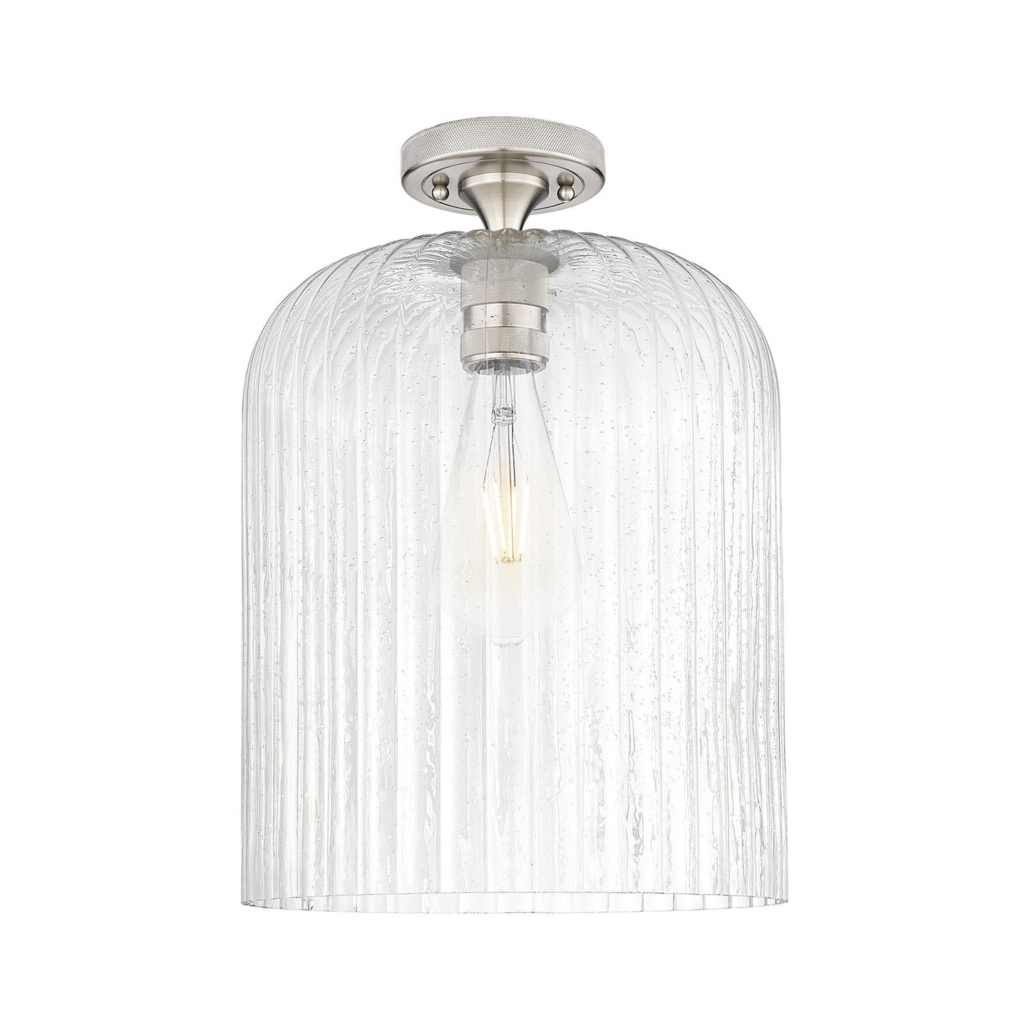 Innovations Crown Point 12in 1-Light Flush Mount | Industrial Satin Nickel and Seedy Glass | Living Room & Entryway | Model 434-1F-SN-G559-12SDY