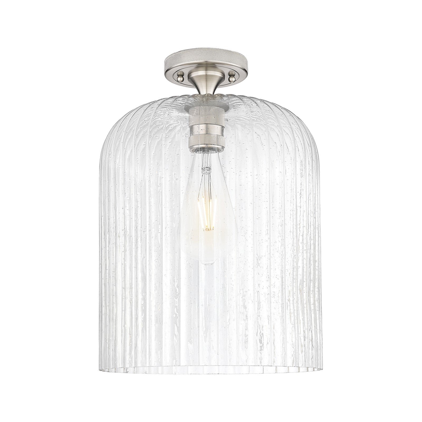 Innovations Crown Point 12in 1-Light Flush Mount | Industrial Satin Nickel and Seedy Glass | Living Room & Entryway | Model 434-1F-SN-G559-12SDY