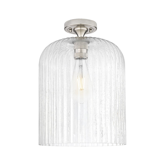Innovations Crown Point 12in 1-Light Flush Mount | Industrial Satin Nickel and Seedy Glass | Living Room & Entryway | Model 434-1F-SN-G559-12SDY