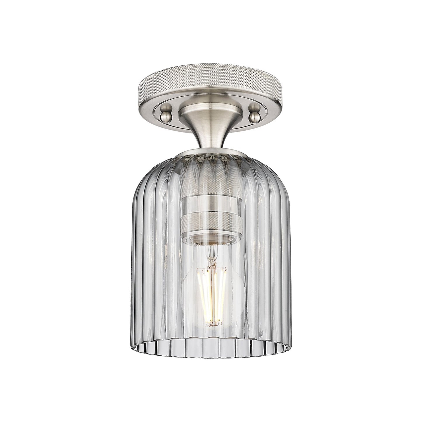 Innovations Crown Point 5in 1-Light Flush Mount | Industrial Satin Nickel and Light Smoke Glass | Hallway & Bathroom | Model 434-1F-SN-G559-5SM