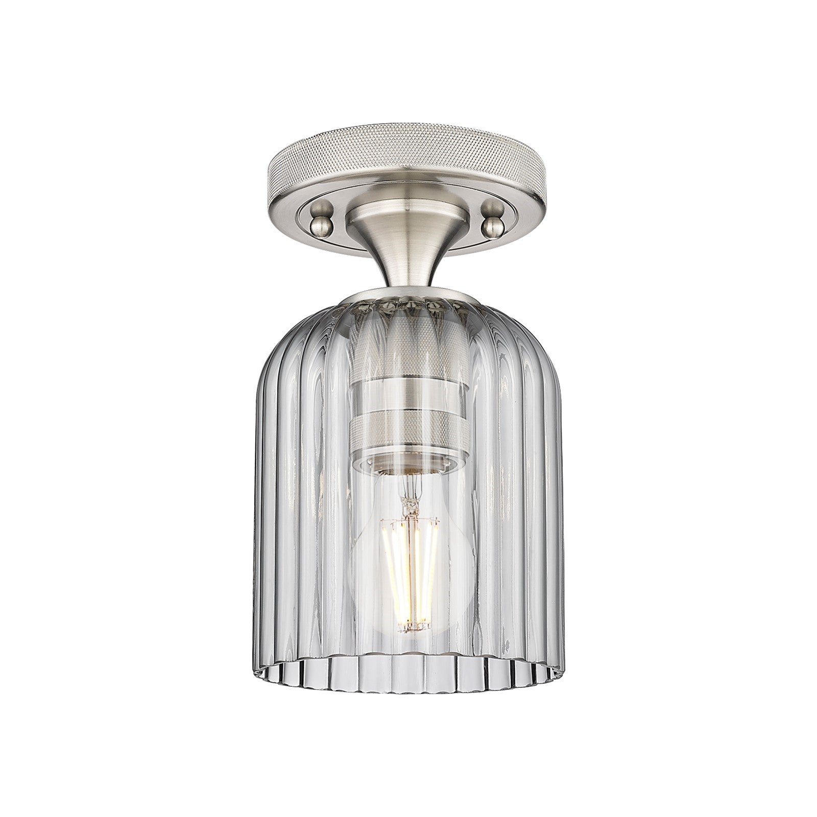 Innovations Crown Point 5in 1-Light Flush Mount | Industrial Satin Nickel and Light Smoke Glass | Hallway & Bathroom | Model 434-1F-SN-G559-5SM
