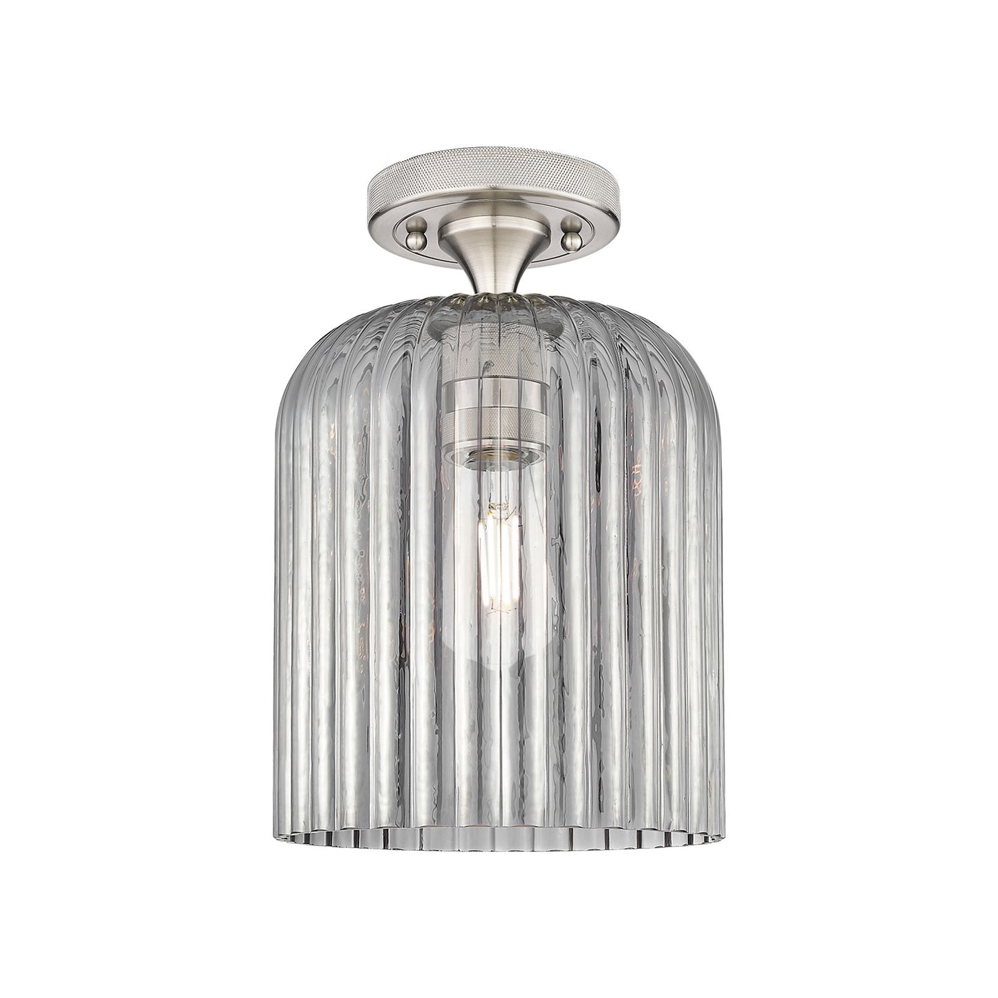 Innovations Crown Point 8in 1-Light Flush Mount | Industrial Satin Nickel and Light Smoke Glass | Hallway & Bathroom | Model 434-1F-SN-G559-8SM