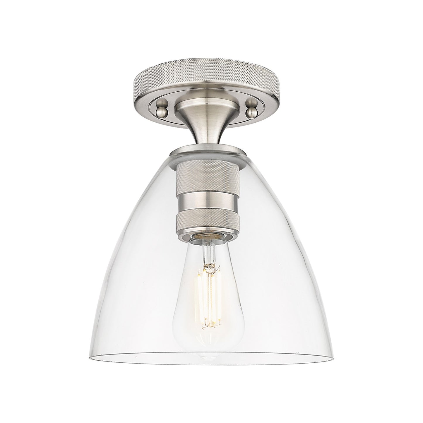 Innovations Bristol 7.5in 1-Light Flush Mount | Industrial Satin Nickel and Clear Glass | Hallway & Bathroom | Model 434-1F-SN-GBD-752