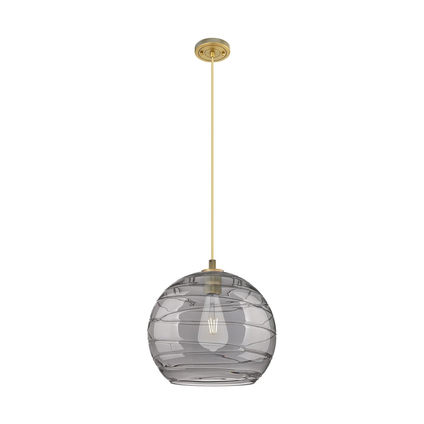 Innovations Athens Deco Swirl 14in 1-Light Pendant | Industrial Brushed Brass and Light Smoke Glass | Kitchen Island | Model 434-1P-BB-G1213-14SM
