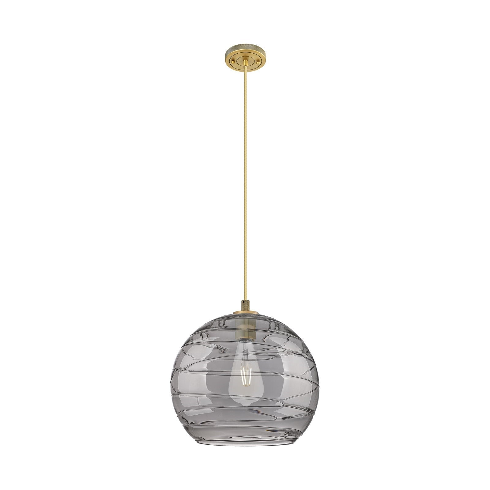 Innovations Athens Deco Swirl 14in 1-Light Pendant | Industrial Brushed Brass and Light Smoke Glass | Kitchen Island | Model 434-1P-BB-G1213-14SM